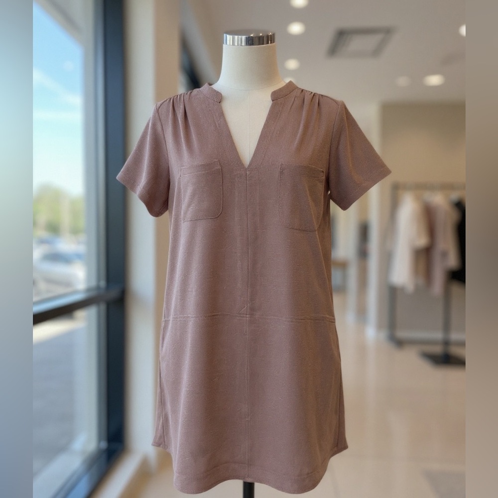 NWT Lush Pink Dusk V-Neck Tunic Dress Short Sleeve Size S
